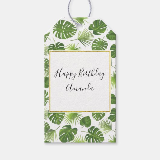 Stijlvol groen tropisch lederpatroon van afgelopen cadeaulabel (Voorkant)