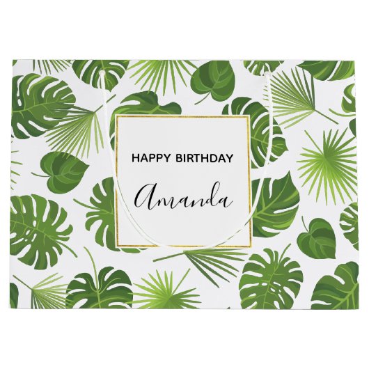 Stijlvol groen tropisch lederpatroon van afgelopen groot cadeauzakje (Voorkant)