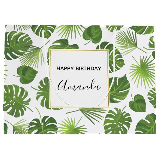 Stijlvol groen tropisch lederpatroon van afgelopen groot cadeauzakje (Achterkant)