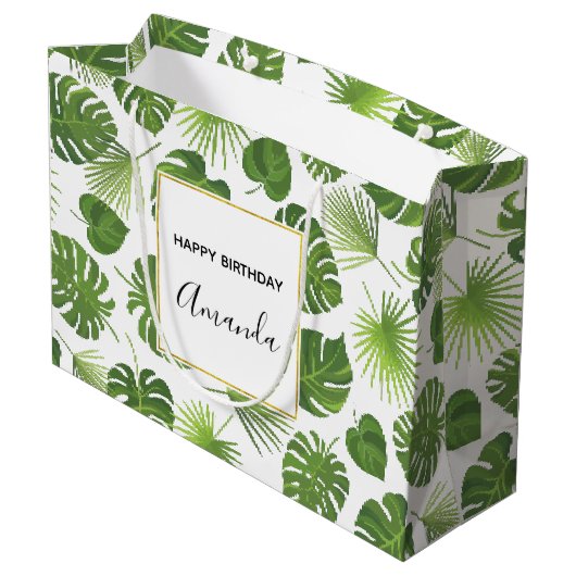 Stijlvol groen tropisch lederpatroon van afgelopen groot cadeauzakje (Achterkant Gekanteld)