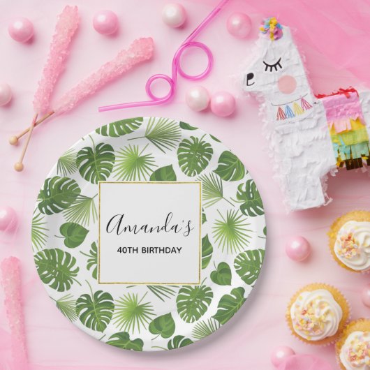 Stijlvol groen tropisch lederpatroon van afgelopen papieren bordje (Feest)
