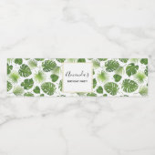 Stijlvol groen tropisch lederpatroon van afgelopen waterfles etiket (Enkel label)