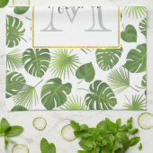 Stijlvol Groen Tropisch Patroonmonogram Theedoek (Gevouwen)