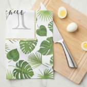 Stijlvol Groen Tropisch Patroonmonogram Theedoek (Quarter Fold)