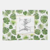 Stijlvol Groen Tropisch Patroonmonogram Theedoek (Horizontaal)