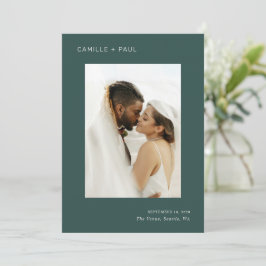 Stijlvol groene bos foto minimalistische trouw save the date