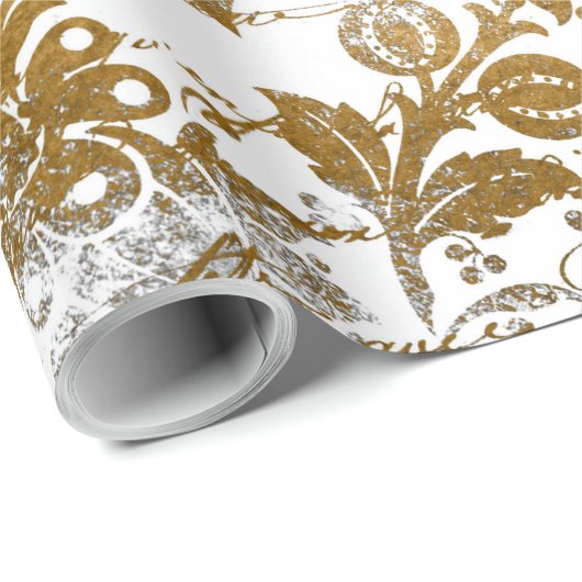  stijlvol Grunge Gold Damask Floral Pattern Cadeaupapier (Rol Hoek)