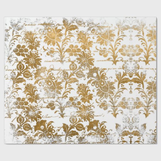 stijlvol Grunge Gold Damask Floral Pattern Cadeaupapier (Vlak)