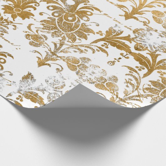  stijlvol Grunge Gold Damask Floral Pattern Cadeaupapier (Hoek)