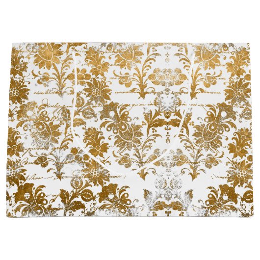  stijlvol Grunge Gold Damask Floral Pattern Groot Cadeauzakje (Voorkant)