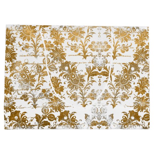  stijlvol Grunge Gold Damask Floral Pattern Groot Cadeauzakje (Achterkant)