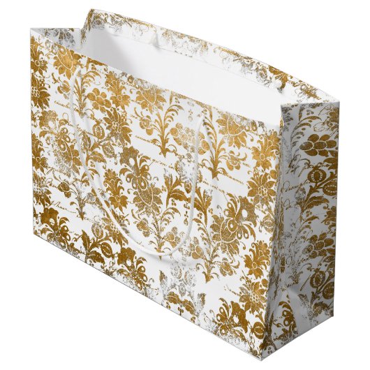  stijlvol Grunge Gold Damask Floral Pattern Groot Cadeauzakje (Achterkant Gekanteld)