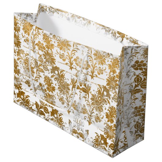  stijlvol Grunge Gold Damask Floral Pattern Groot Cadeauzakje (Voorkant Gekanteld)
