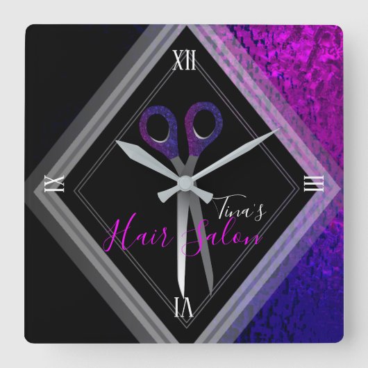 Stijlvol haarzout Modern Paars en zwart Modern Vierkante Klok (Voorkant)