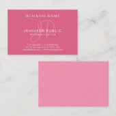 Stijlvol handgeschreven monogram zwart roze vlek visitekaartje (Voorkant / Achterkant)