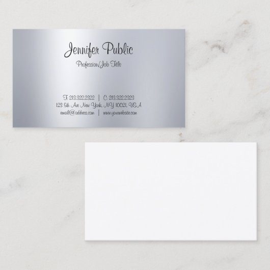 Stijlvol handgeschreven script Silver look minimal Visitekaartje (Voorkant / Achterkant)