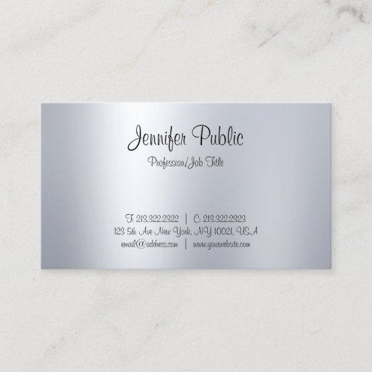 Stijlvol handgeschreven script Silver look minimal Visitekaartje (Voorkant)