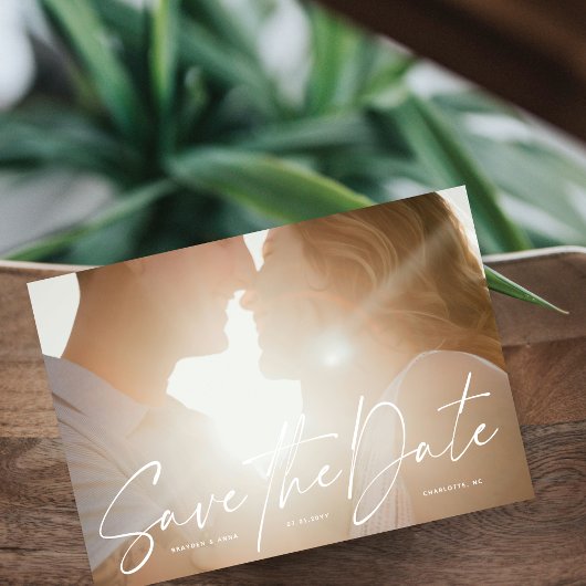 Stijlvol handgeschreven script witte horizontale f save the date