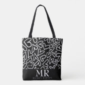 Stijlvol handgetekend hartenpatroon gepersonalisee tote bag (Achterkant)
