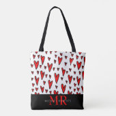 Stijlvol handgetekend hartenpatroon gepersonalisee tote bag (Achterkant)