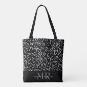 Stijlvol handgetekend hartenpatroon gepersonalisee tote bag (Achterkant)