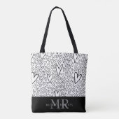 Stijlvol handgetekend hartenpatroon gepersonalisee tote bag (Achterkant)