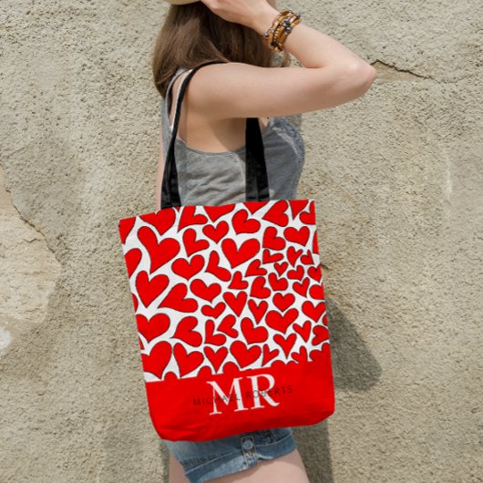 Stijlvol handgetekend hartenpatroon gepersonalisee tote bag