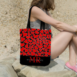 Stijlvol handgetekend hartenpatroon gepersonalisee tote bag