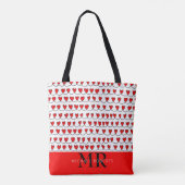 Stijlvol handgetekend hartenpatroon gepersonalisee tote bag (Achterkant)