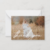 stijlvol handschrift bedankt voor baby shower foto notitiekaartje (Voorkant)