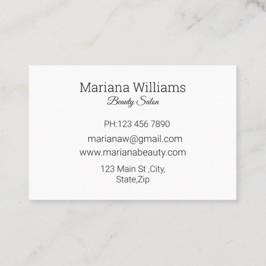 stijlvol handschrift, make-up en haar 3 foto's visitekaartje (Achterkant)