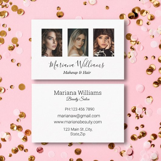 stijlvol handschrift, make-up en haar 3 foto's visitekaartje