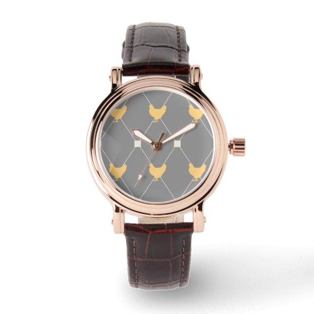 Stijlvol Harlequin Chicken Pattern Horloge (Voorkant)