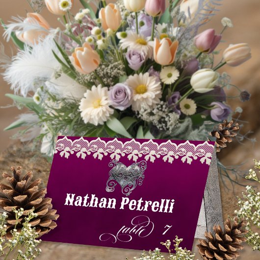 Stijlvol Hart & Kant - Pruim Place Card Kaart