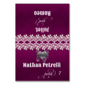 Stijlvol Hart & Kant - Pruim Place Card Kaart (Voorkant)