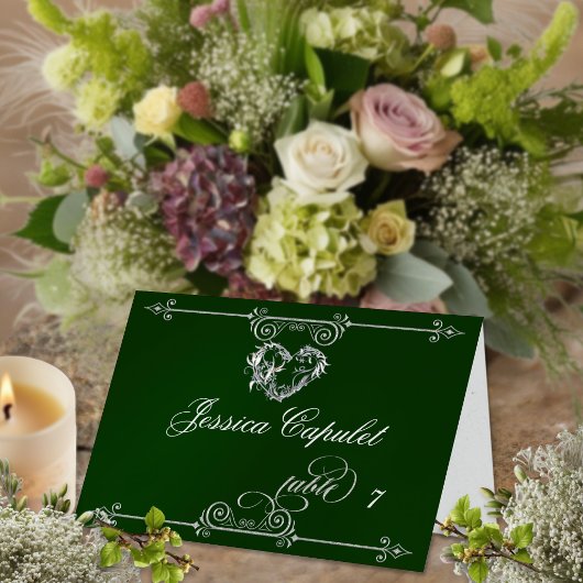 Stijlvol Hart & Krullen - Smaragd Placecard Kaart