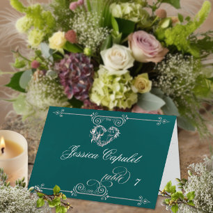 Stijlvol Hart & Krullen - Turquoise Plaatskaart Kaart