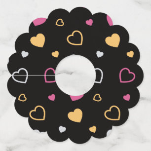 Stijlvol hartenpatroon 3 wijnglaslabel