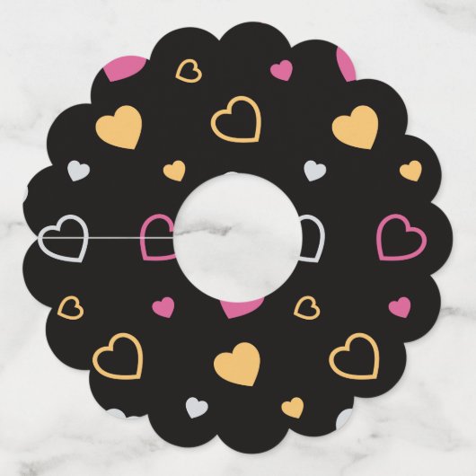 Stijlvol hartenpatroon 3 wijnglaslabel (Voorkant)