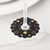 Stijlvol hartenpatroon 3 wijnglaslabel (Dichtbij)