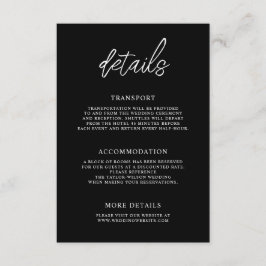Stijlvol hedendaags script Zwart Trouwdetails Informatiekaartje