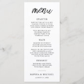 Stijlvol Hedendaags Script Zwart Wit Bruiloft Menu (Voorkant)