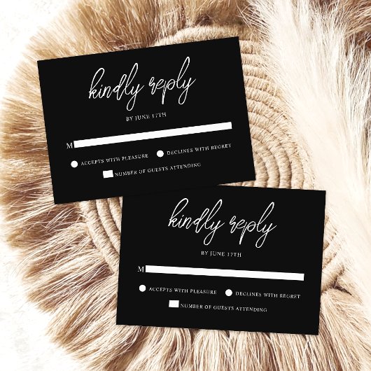 Stijlvol Hedendaags Script Zwart Wit Bruiloft RSVP Kaartje