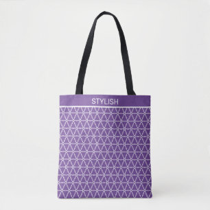 Stijlvol heilig geometrisch patroon op paars & wit tote bag