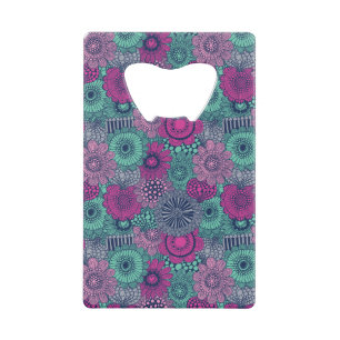 Stijlvol heldere patroon van prachtige bloemen creditkaart flessenopener