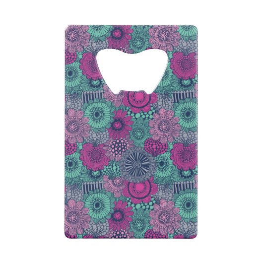 Stijlvol heldere patroon van prachtige bloemen creditkaart flessenopener (Voorkant)