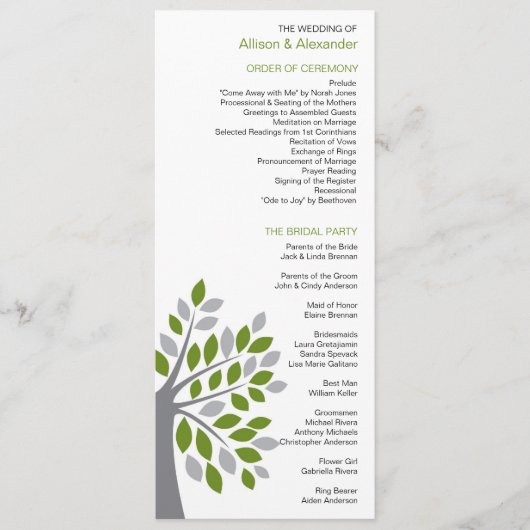 Stijlvol Herfst Green Tree Wedding Program Programmakaart (Voorkant)