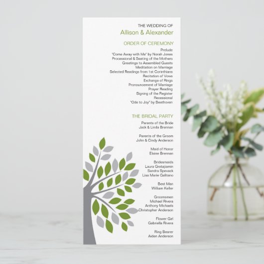 Stijlvol Herfst Green Tree Wedding Program Programmakaart (Staand voorkant)
