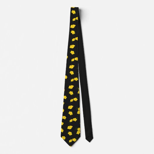 Stijlvol Hibiscus Flower Yellow en Black Patterned Stropdas (Voorkant)