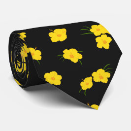 Stijlvol Hibiscus Flower Yellow en Black Patterned Stropdas